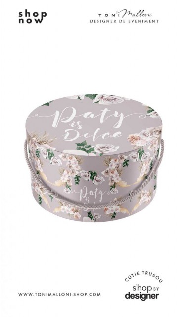 Cutie rotunda mucava personalizata grafic cu trandafiri pattern lila mov modern 1